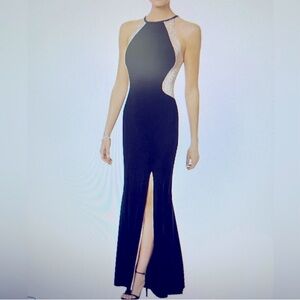 Sequin VTG Black Halter Maxi Gown W/ GOLD DETAILS SZ. 8